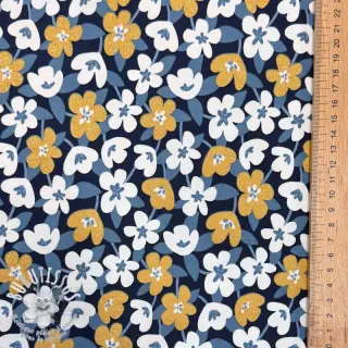 Jersey GLITTER Flowers navy