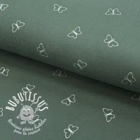 Tissu velours cotelé fin GLITTER Butterflies sage