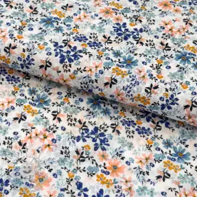 Tissu coton VOILE Flowers blue digital print