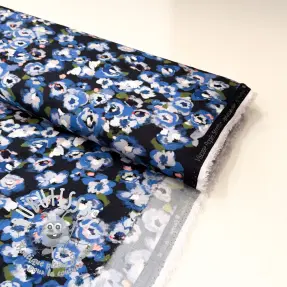 Viscose POPLIN STRETCH Painted flowers navy digital print