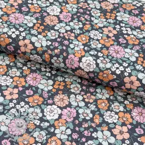 Tissu coton Flowers navy ORGANIC