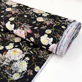Tissus pour femmes MAGNOLIA STRETCH Flowers bouquet black