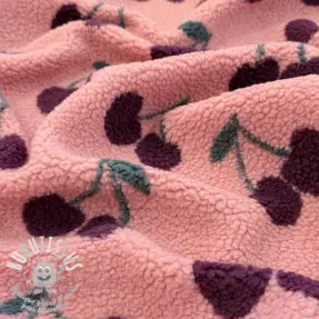 Tissu de manteau TEDDY JACQUARD Cherries pink