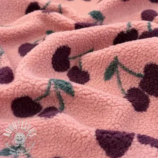 Tissu de manteau TEDDY JACQUARD Cherries pink