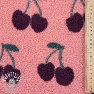 Tissu de manteau TEDDY JACQUARD Cherries pink