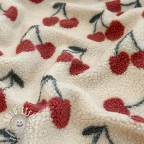 Tissu de manteau TEDDY JACQUARD Cherries ecru