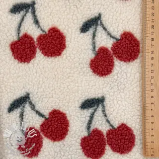 Tissu de manteau TEDDY JACQUARD Cherries ecru