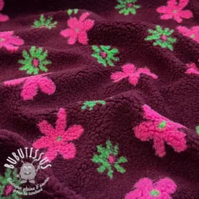 Tissu de manteau TEDDY JACQUARD Flowers burgundy