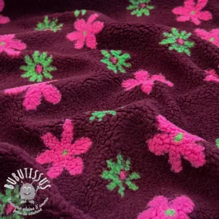 Tissu de manteau TEDDY JACQUARD Flowers burgundy