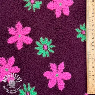 Tissu de manteau TEDDY JACQUARD Flowers burgundy