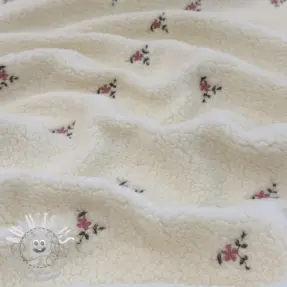 Tissu de manteau TEDDY EMBROIDERY Flowers ecru