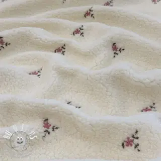 Tissu de manteau TEDDY EMBROIDERY Flowers ecru