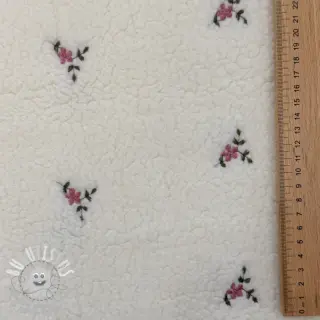 Tissu de manteau TEDDY EMBROIDERY Flowers ecru