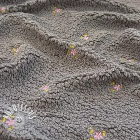 Tissu de manteau TEDDY EMBROIDERY Flowers grey