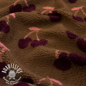 Tissu de manteau TEDDY JACQUARD Cherries brown