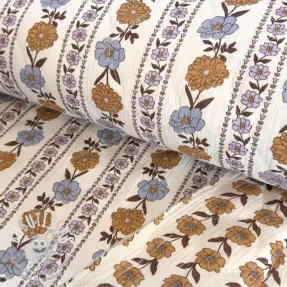 Tissu double gaze/mousseline STEPPED Flowers in stripe white