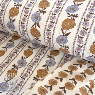 Tissu double gaze/mousseline STEPPED Flowers in stripe white