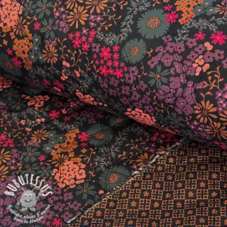 Tissu coton VOILE STEPPED Flowerie black digital print