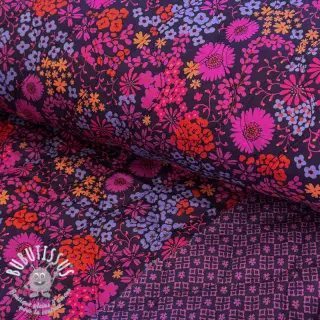 Tissu coton VOILE STEPPED Flowerie purple digital print