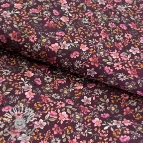 Tissu coton Autumn flowers burgundy digital print