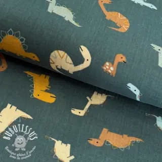 Tissu double gaze/mousseline Dinosaurus green