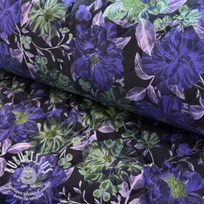 Tissu matelassé VELVET Flowers navy digital print