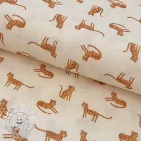 Tissu double gaze/mousseline Leopards ecru digital print