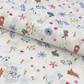 Tissu coton Farm animals tossed white digital print