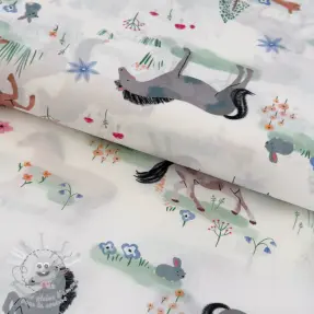 Tissu coton Farm animals BIG white digital print