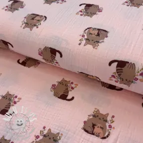 Tissu double gaze/mousseline Cats pink