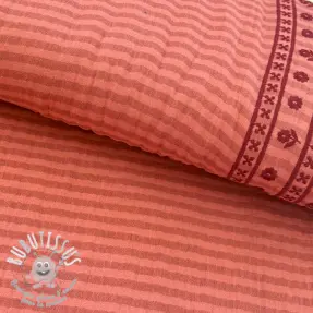 Tissu double gaze/mousseline EMBROIDERY 1 SIDE BORDER peach