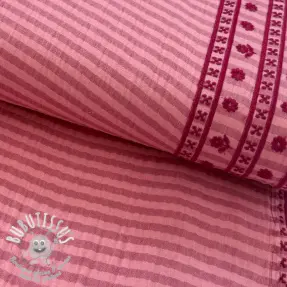 Tissu double gaze/mousseline EMBROIDERY 1 SIDE BORDER pink