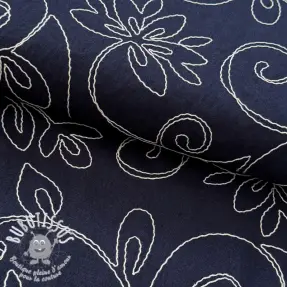 Viscose lin EMBROIDERY Flora navy