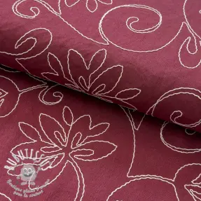 Viscose lin EMBROIDERY Flora burgundy
