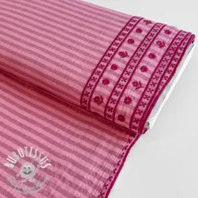 Tissu double gaze/mousseline EMBROIDERY 1 SIDE BORDER pink