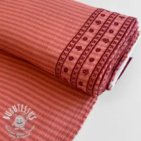 Tissu double gaze/mousseline EMBROIDERY 1 SIDE BORDER peach