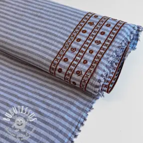 Tissu double gaze/mousseline EMBROIDERY 1 SIDE BORDER blue