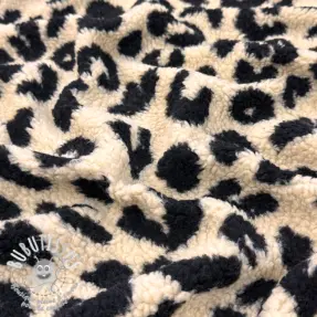 Tissu de manteau TEDDY Panther love ecru