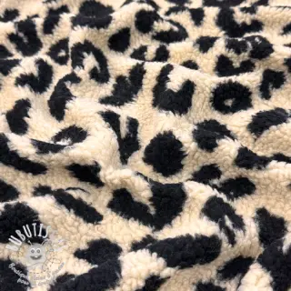 Tissu de manteau TEDDY Panther love ecru