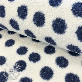 Tissu de manteau TEDDY Big dots dark blue