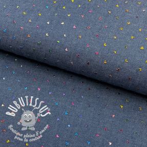 Tissu coton JEANS FOIL Hearts multicoluor