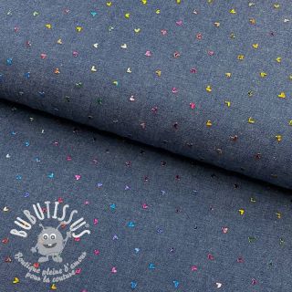 Tissu coton JEANS FOIL Hearts multicoluor