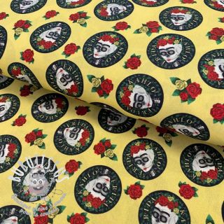 Tissu coton FRIDA Hearts skull digital print