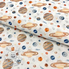 Tissu coton Planets white digital print