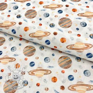 Tissu coton Planets white digital print