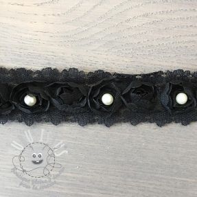 Ruban dentelle roses et perles black