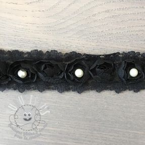 Ruban dentelle roses et perles black