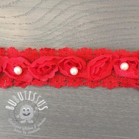 Ruban dentelle roses et perles red