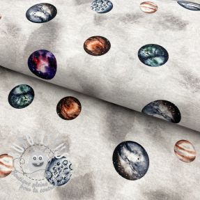 Tissu coton Planets light grey digital print
