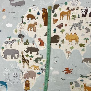 Tissu coton Animals world map digital print